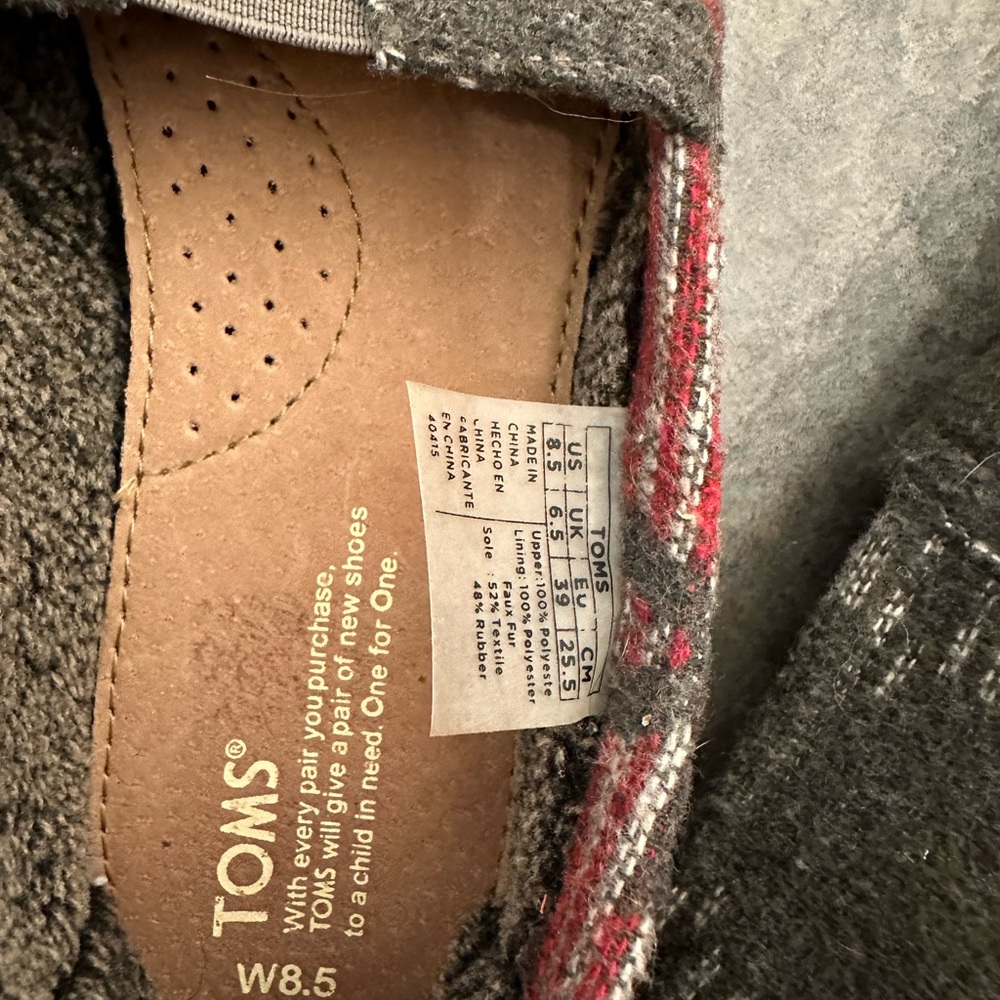 TOMS Gray and Red Patterned Slip-On Shoes - Picture 3 of 7